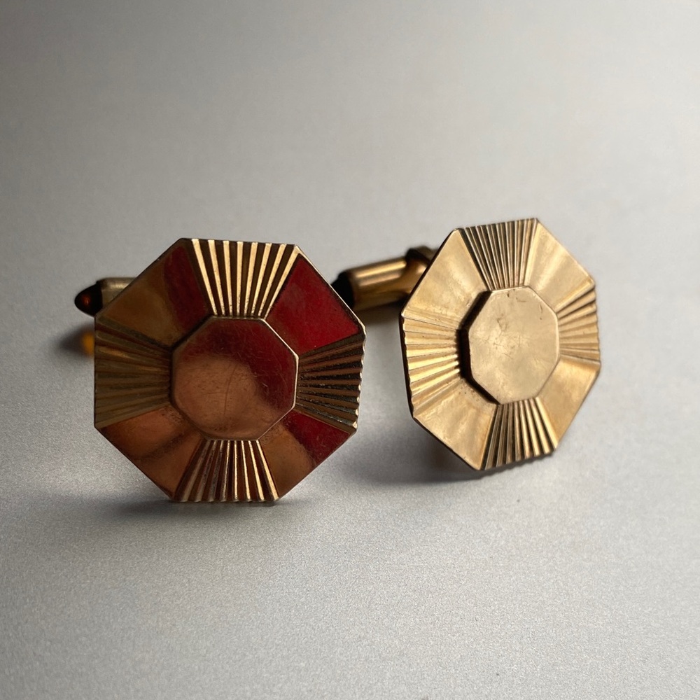 Krementz vintage mid century Octagonal Gold-Tone Cufflinks